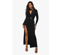 Womens Plunge Gold Trim Maxi Dress - Black - 8, Black