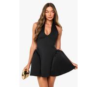 Womens Plunge Halter Neck Structured Mini Dress - Black - 16, Black