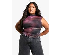 Womens Plus Abstract Ruched Front Bardot Top - Pink - 28, Pink