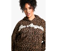 Womens Plus All Over Leopard Los Angeles Boxy Hoodie - Multi - 16, Multi