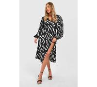 Womens Plus Animal Print Blouson Sleeve Midi Dress - Black - 22, Black