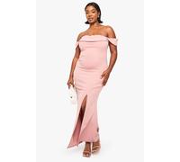 Womens Plus Bardot Ruched Wrap Maxi Dress - Pink - 20, Pink