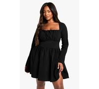 Womens Plus Bengaline Corset Long Sleeve Skater Dress - Black - 24, Black
