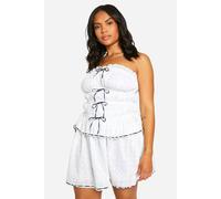 Womens Plus Broderie Contrast Bow Mini Skirt - White - 26, White