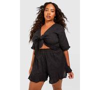 Womens Plus Broderie Tie Front Shorts Co-Ord - Black - 20, Black
