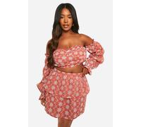 Womens Plus Broderie Tiered Frill Mini Skirt - Orange - 18, Orange