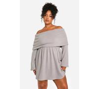 Womens Plus Brushed Rib Off Shoulder Skater Dress - Grey - 18, Grey