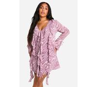 Womens Plus Burnout Zebra Ruffle Shift Dress - Purple - 16, Purple