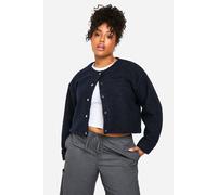 Womens Plus Collarless Wool Bomber Jacket - Navy - 22, Navy