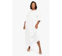 Womens Plus Contrast Fabric Midaxi T-Shirt Dress - White - 20, White