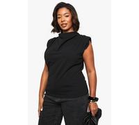 Womens Plus Cowl Neck Crepe Shoulder Pad Blouse - Black - 26, Black