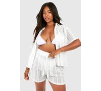 Womens Plus Crochet Tie Beach Short - White - 26, White