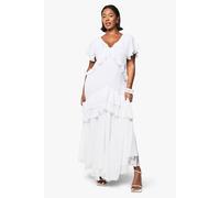 Womens Plus Dobby Chiffon Frill Detail Maxi Dress - White - 18, White