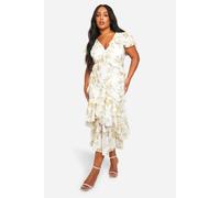 Womens Plus Floral Dobby Ruffle Maxi Dress - White - 28, White