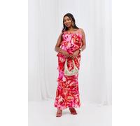 Womens Plus Floral Ruffle Asymmetric Maxi Dress - Pink - 16, Pink
