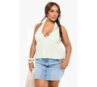 Womens Plus Gingham Halter Smock Top - Green - 20, Green