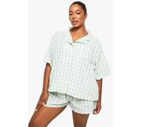 Womens Plus Gingham Scallop Edge Shirt And Short Pyjama Set - Green - 18, Green