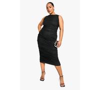 Womens Plus Glitter Mesh Ruched Midaxi Dress - Black - 26, Black