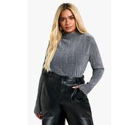 Womens Plus Grown On Neck Pleated Metallic Shoulder Pad Top - Grey - 26, Grey