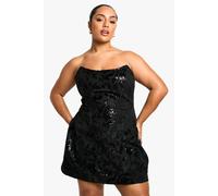 Womens Plus Lace Demask Bandeau Skater Dress - Black - 28, Black