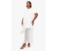 Womens Plus Lace Detail Midaxi T-Shirt Dress - White - 22, White