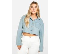 Womens Plus Light Weight Cropped Denim Long Sleeve Shirt - Blue - 26, Blue