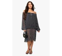 Womens Plus Mesh Polka Drop Hem Mini Dress - Black - 26, Black