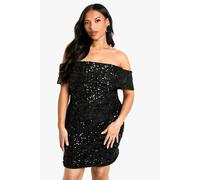 Womens Plus Off Shoulder Boucle Shift Dress - Black - 24, Black