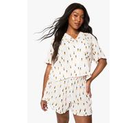 Womens Plus Pineapple Print Cheesecloth Boxy Shirt & Short Pyjama Set - Yellow - 26, Yellow