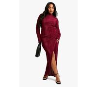 Womens Plus Plisse Pleated Wrap Maxi Dress - Red - 28, Red