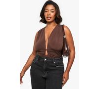 Womens Plus Plunge Ruched Trim Detail Bodysuit - Brown - 26, Brown