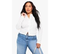 Womens Plus Pointelle Ditsy Long Sleeve Button Down Fitted Top - Pink - 28, Pink