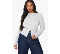 Womens Plus Pointelle Long Sleeve Button Down Fitted Top - Grey - 26, Grey