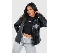 Womens Plus Pu Leather Look Quilted Biker Jacket - Black - 20, Black