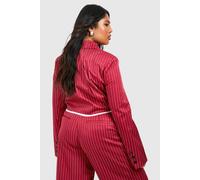 Womens Plus Raw Edge Stripe Cropped Blazer - Red - 18, Red