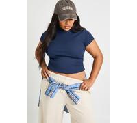Womens Plus Rib Short Sleeve Fitted Top - Navy - 20, Navy