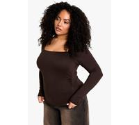 Womens Plus Ruched Shoulder Top - Brown - 26, Brown