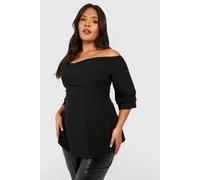 Womens Plus Scuba Bardot Peplum Top - Black - 18, Black