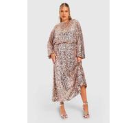 Womens Plus Sequin Volume Sleeve Midaxi Dress - Pink - 18, Pink