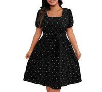 Women's Plus Size 50s 60s Retro Polka Dot Square Neck Knee Length A Line Rockabilly Dress Puff Sleeve Vintage Swing Party Dresses Retro 50s 60s Rockabilly Cocktail Dress,Black,4XL,UK295A
