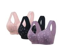 Women's Plus Size Bras for Women for 2025 Summer 3 Piece Set: Breathable Front Bra Full Support Wide Back No Underwire Everyday Sports