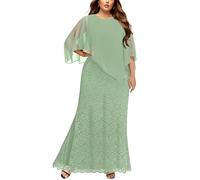 Women's Plus Size Cape Dress with Chiffon Overlay Gown Formal Evening Lace Long Mermaid Dresses 2024, Sage Green, 24 Plus