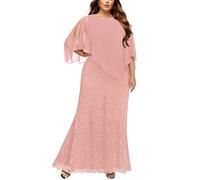Women's Plus Size Cape Dress with Chiffon Overlay Gown Formal Evening Lace Long Mermaid Dresses 2024, Dusty Pink, 22 Plus