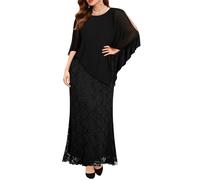 Women's Plus Size Cape Dress with Chiffon Overlay Gown Formal Evening Lace Long Mermaid Dresses 2024, Black, 22 Plus