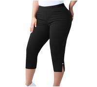 Women's Plus Size Capri Pants Fashionable Activewear Leggings Buttery Stretchy Opaque Yoga Pants Casual Solid Color Elastic Waistband Leggings Buttoned Cuffs Slit At The Hem