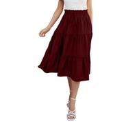 Women's Plus Size Casual Summer Midi Skirt with Pockets 1X-4X Tiered Lightweight Crinkle Fabric A-line Skirts