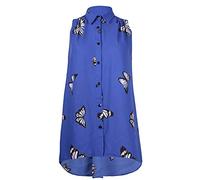 Womens Plus Size Chiffon Butterfly Design Ladies Sleeveless Uneven Hem Shirt Top Royal Blue 18