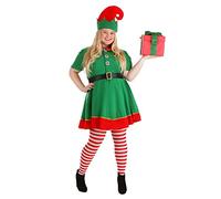 Women's Plus Size Christmas Elf Costume Festive Dress with Hat and Belt for Holiday Parties