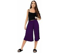 Womens Plus Size Cropped Plain Elasticated Waist Stretch Ladies Mini Culottes Shorts Purple 24 - 26