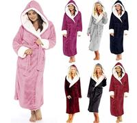 Womens Plus Size Dressing Gown Thermal Dressing Gown Women Warm Hooded Bathrobe Full Length Thicken Bathrobe Cosy Fluffy Robes Ladies Bath Robe With Pockets And Belt Luxury Oversized Robes